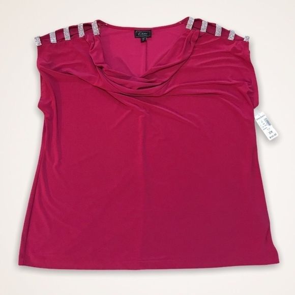 DRESSBARN Collection Rhinestone Cold Shoulder Top - Picture 2 of 8